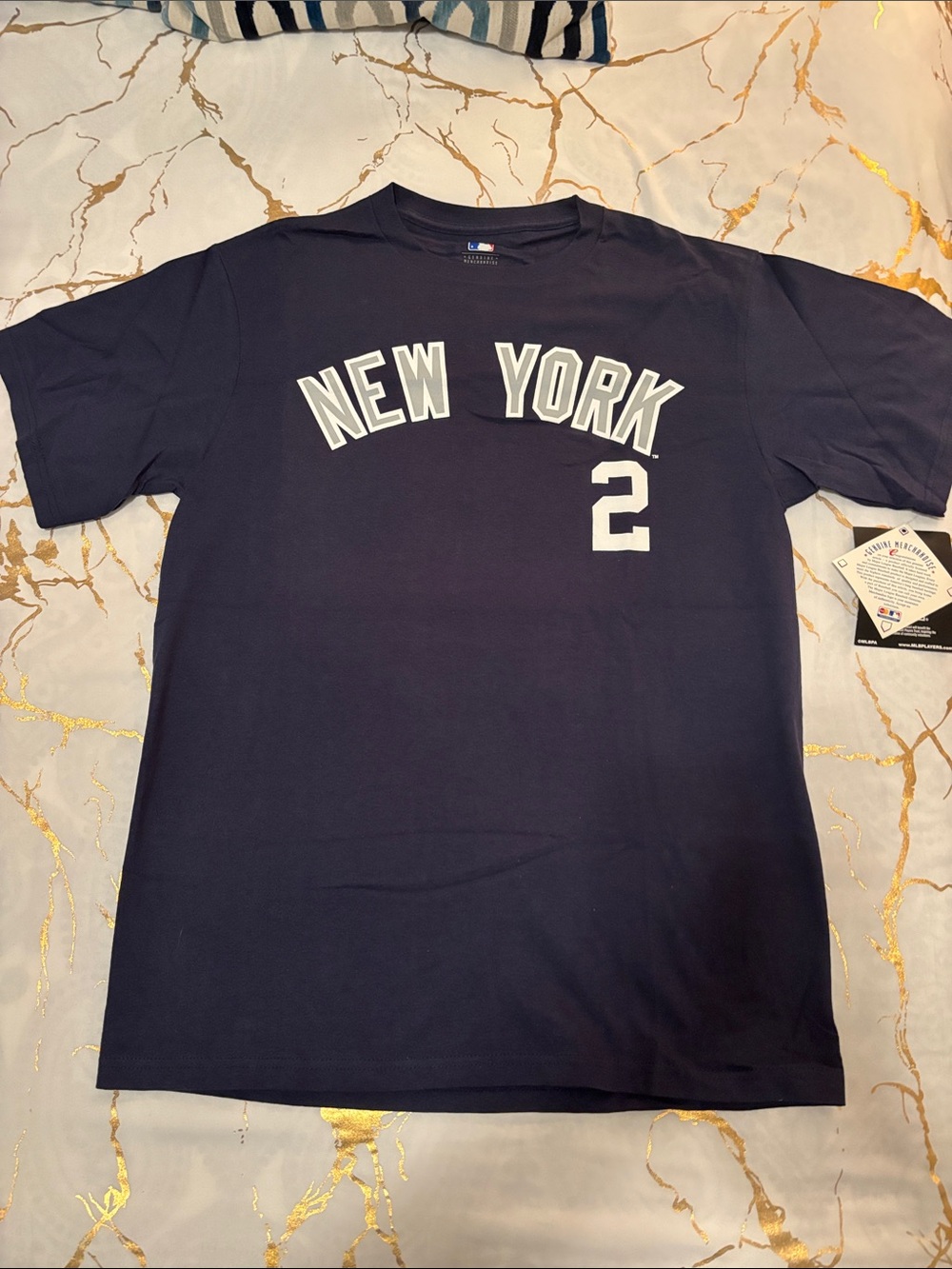 MLB New York #2 Derek Jeter Graphic Tee in Navy with Logo White/Gray Lettering